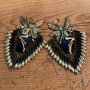 Fairy peacock feather earrings